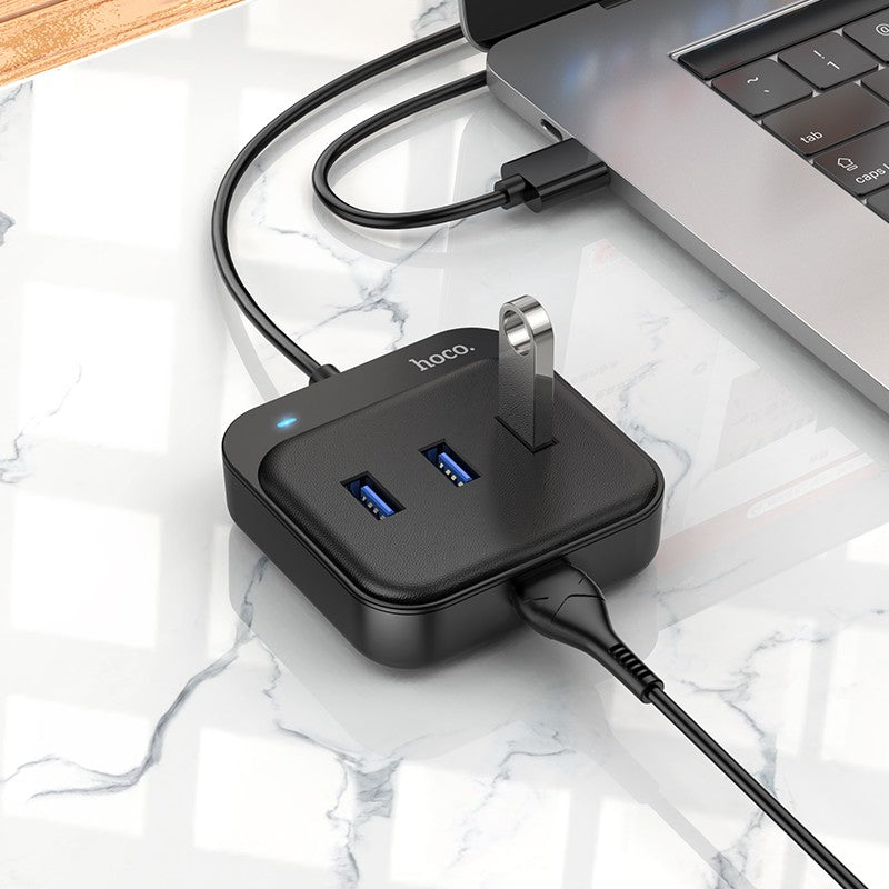 USB šakotuvas Hoco HB31 Easy 4-in-1 converter USB to 4xUSB3.0 0.2m juodas