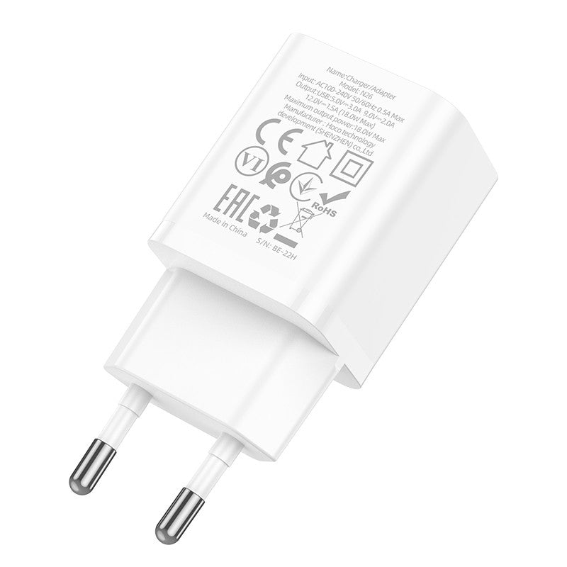 Įkroviklis Hoco N26 USB-A Quick Charge 3.0 18W baltas