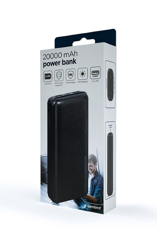 Išorinė baterija Power Bank Gembird PB20-02 20000mAh juoda