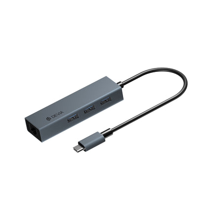 USB šakotuvas Devia Leopard iš Type-C į USB 3.1 + USB3.0*4 pilkas