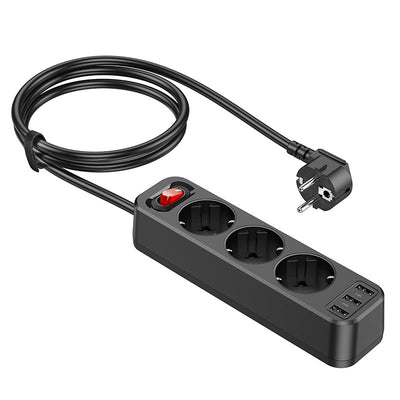 Ilgiklis Hoco NS2 Aura 3 lizdų + 3xUSB-A 1.8m juodas