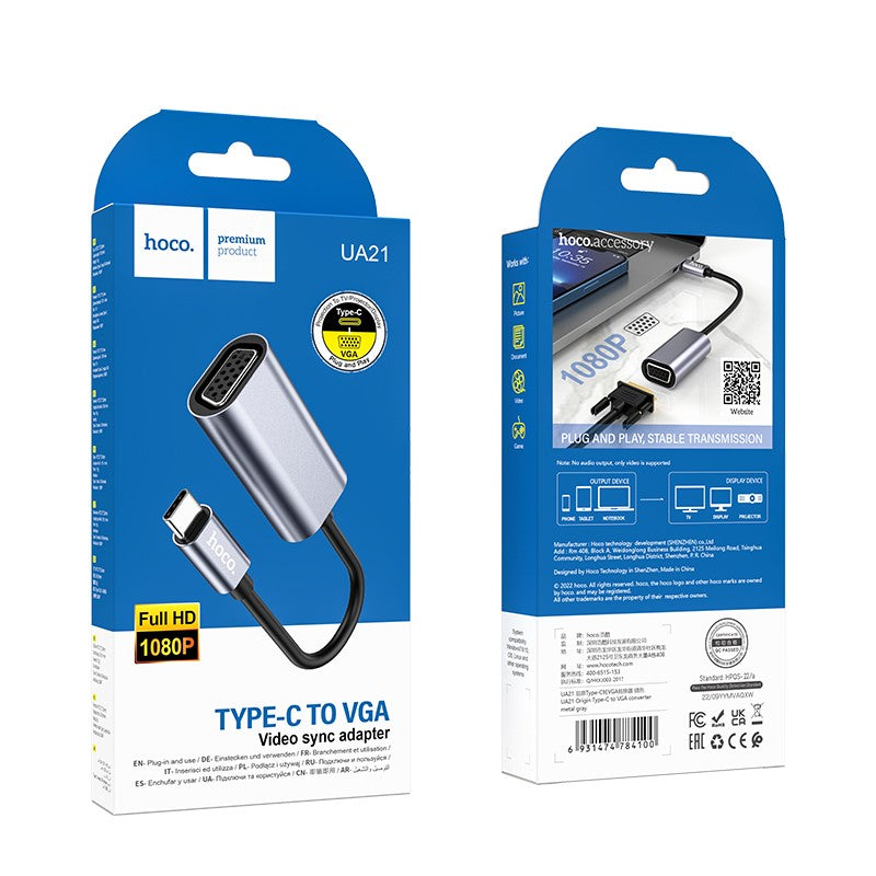 Adapteris Hoco UA21 Type-C to VGA pilkas