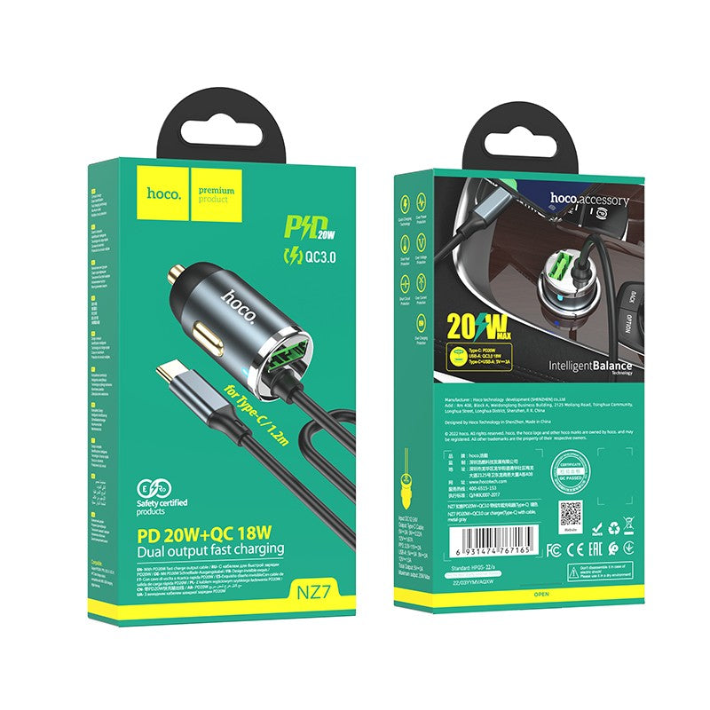 Automobilinis įkroviklis Hoco NZ7 PD20W+QC3.0 Type-C/USB-A