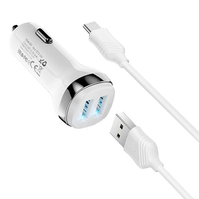 Automobilinis įkroviklis Hoco Z40 Superior Dual Port + Type-C baltas