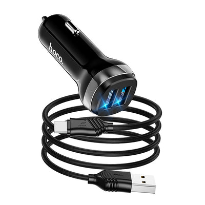 Automobilinis įkroviklis Hoco Z40 Superior Dual Port + Type-C juodas