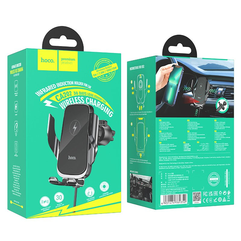 Automobilinis laikiklis-įkroviklis Hoco CA202 15W juodas