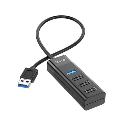 USB šakotuvas Hoco HB25 Easy mix 4-in-1 converter USB-A to 1xUSB3.0+3xUSB2.0 juodas