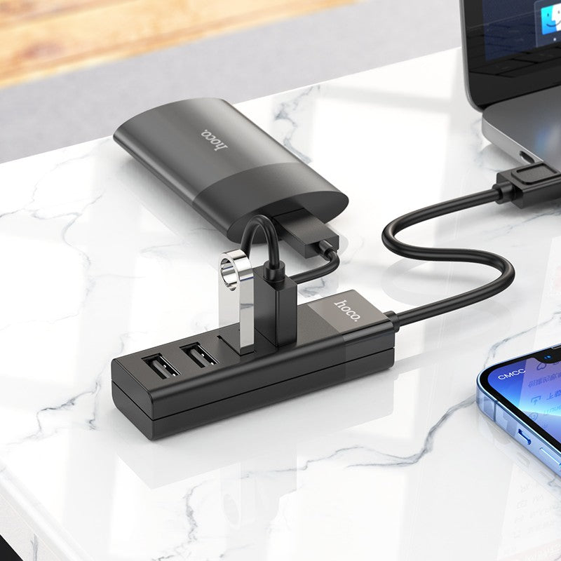 USB šakotuvas Hoco HB25 Easy mix 4-in-1 converter USB-A to 1xUSB3.0+3xUSB2.0 juodas