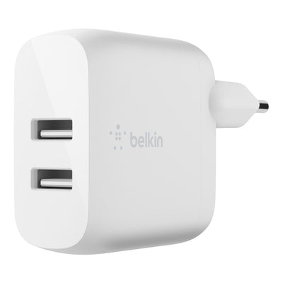 Įkroviklis Belkin Boost Charge Dual USB-A 24W + USB-A to Lightning kabelis baltas