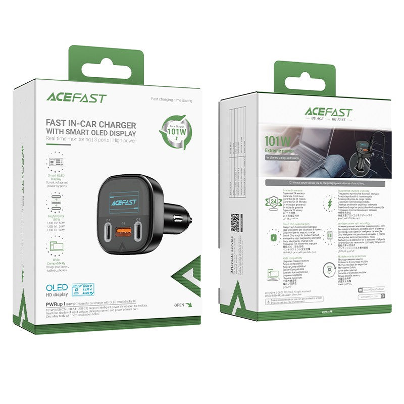 Automobilinis įkroviklis Acefast B5 101W 2xUSB-C/USB-A juodas