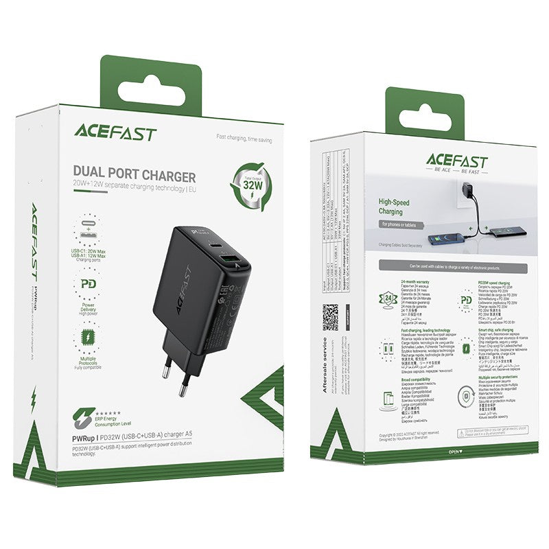 Įkroviklis Acefast A5 PD32W Type-C/USB-A juodas