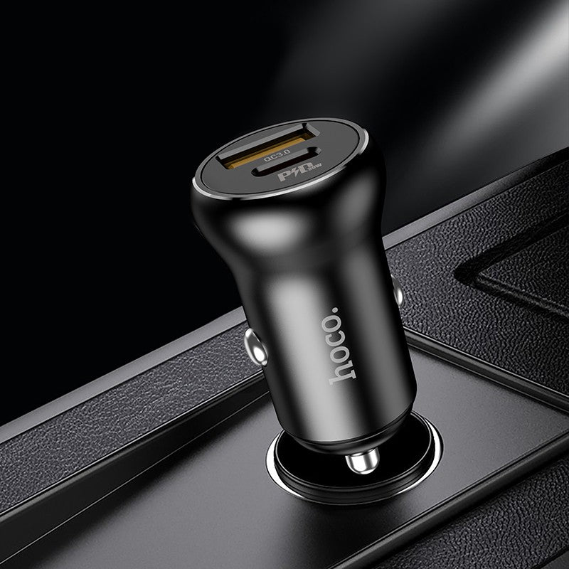 Automobilinis įkroviklis Hoco NZ5 PD30W+QC3.0 Type-C/USB-A juodas