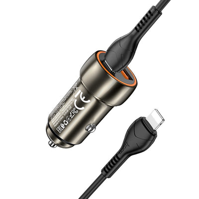 Automobilinis įkroviklis Hoco Z46A USB-A/Type-C PD20W+QC3.0 + Lightning pilkas