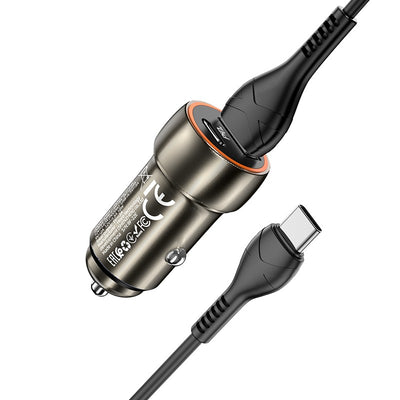 Automobilinis įkroviklis Hoco Z46A USB-A/Type-C PD20W+QC3.0 + Type-C pilkas