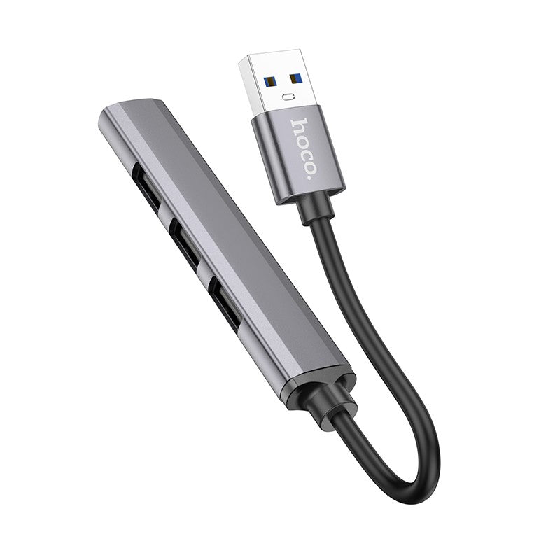 USB šakotuvas Hoco HB26 4-in-1 adapter USB-A to 1xUSB3.0 + 3xUSB2.0 pilkas