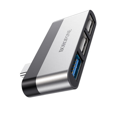 Adapteris Borofone DH1 Type-C to 1xUSB3.0 + 2xUSB2.0 pilkas