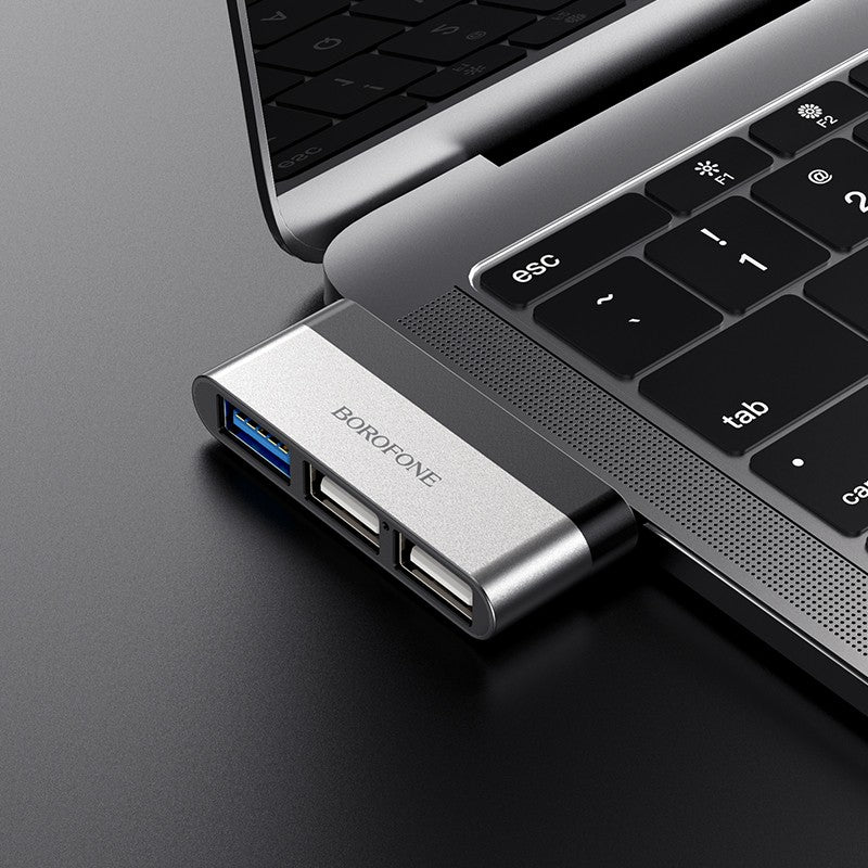 Adapteris Borofone DH1 Type-C to 1xUSB3.0 + 2xUSB2.0 pilkas