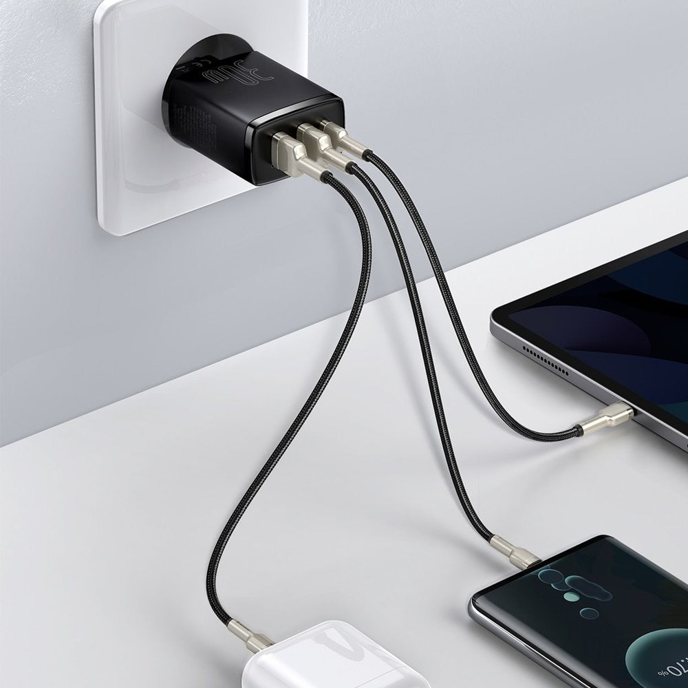 Įkroviklis Baseus Compact Quick Charger 2xUSB/Type-C 30W juodas CCXJ-E01