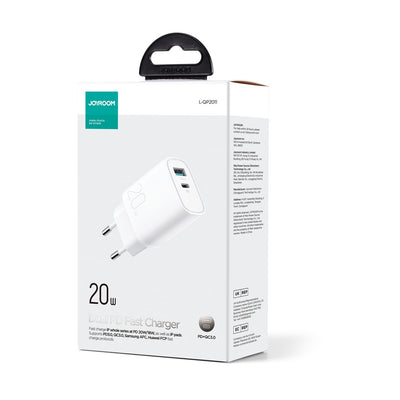 Įkroviklis Joyroom L-QP2011 USB/Type-C PD+QC3.0 20W baltas