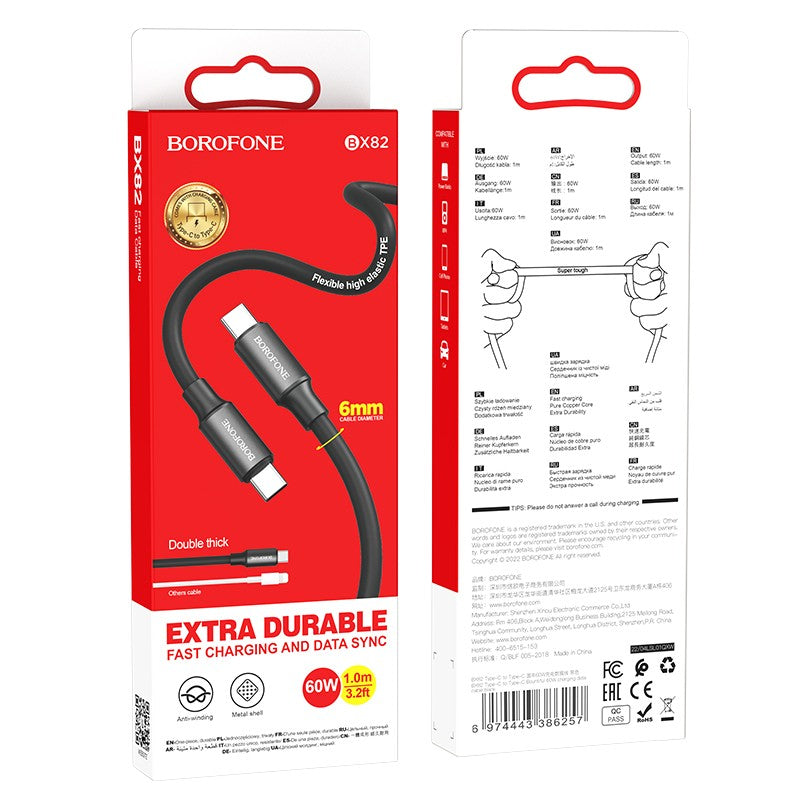 USB kabelis Borofone BX82 60W Type-C to Type-C 1.0m juodas