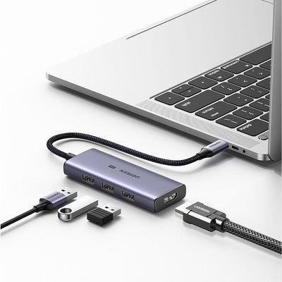 Adapteris Ugreen CM500 USB-C to 3xUSB-A + HDMI 2.1 pilkas