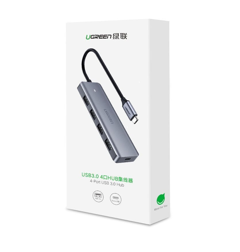 USB šakotuvas Ugreen CM219 USB-C to 4xUSB-A (USB-C Power Supply) pilkas