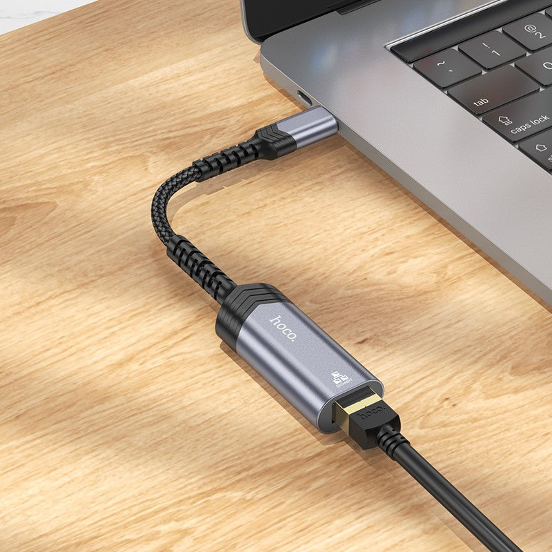 Adapteris Hoco UA26 USB-C to RJ45 (1000 Mbps) pilkas