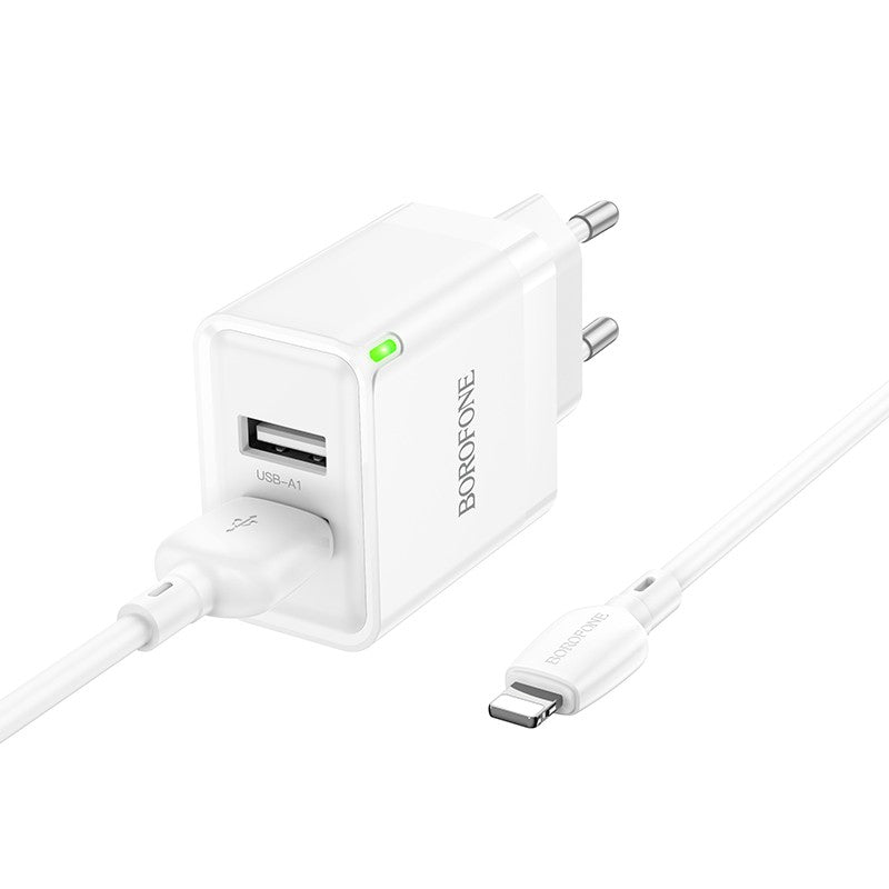 Įkroviklis Borofone BN15 2xUSB-A + USB-A to Lightning cable 1.0m baltas