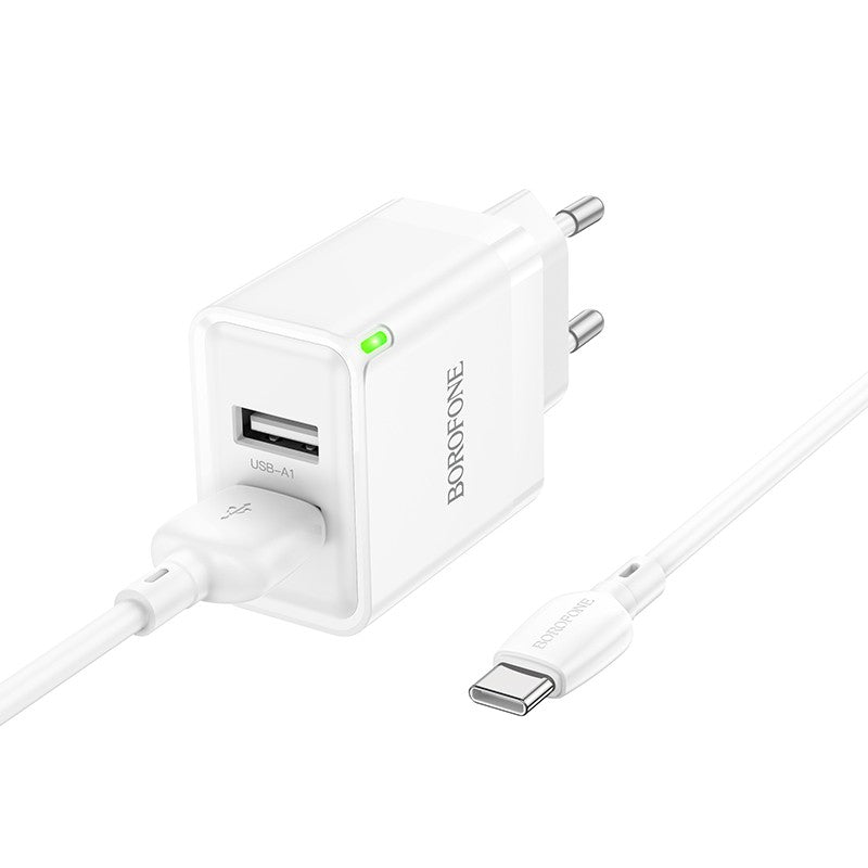 Įkroviklis Borofone BN15 2xUSB-A + USB-A to USB-C cable 1.0m baltas