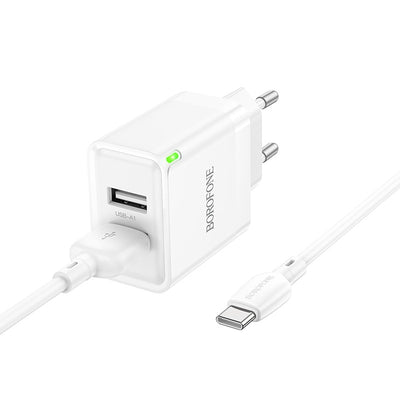 Įkroviklis Borofone BN15 2xUSB-A + USB-A to USB-C cable 1.0m baltas