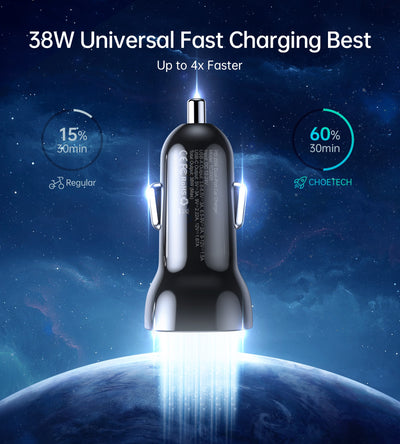 Automobilinis įkroviklis Choetech TC0005 USB-C/USB-A 36W juodas