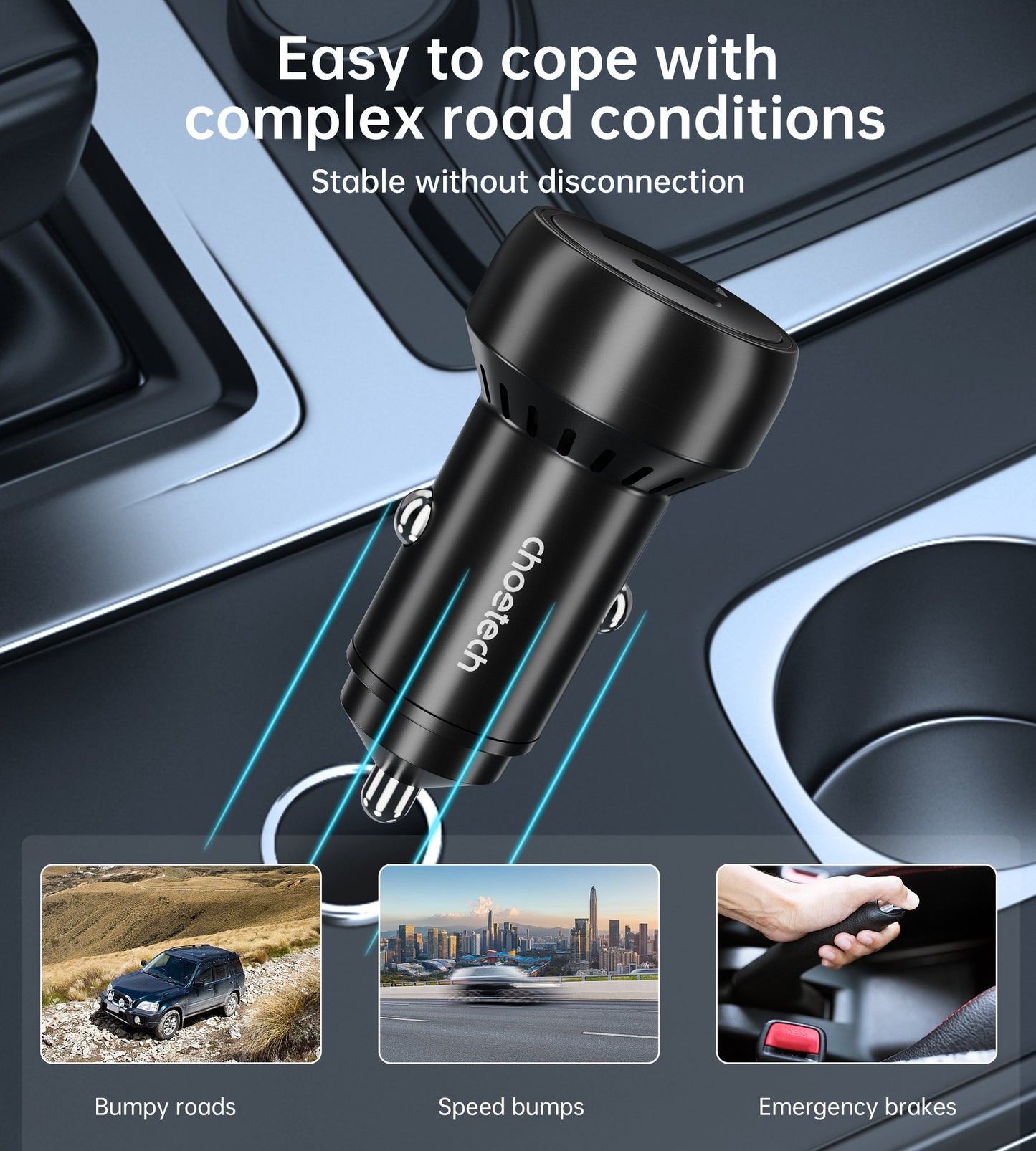 Automobilinis įkroviklis Choetech TC0014 USB-C/USB-A 60W juodas