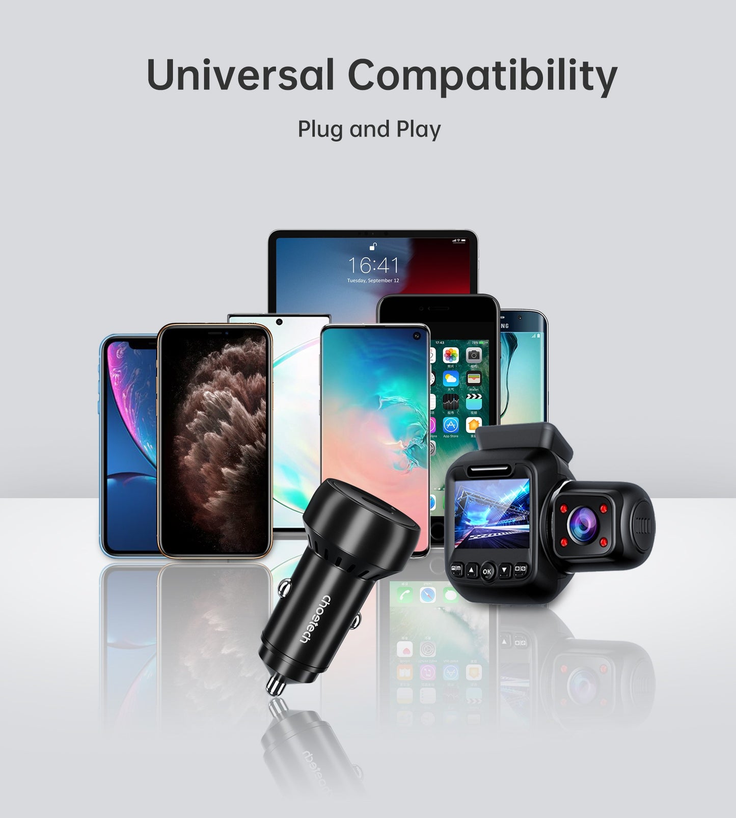 Automobilinis įkroviklis Choetech TC0014 USB-C/USB-A 60W juodas