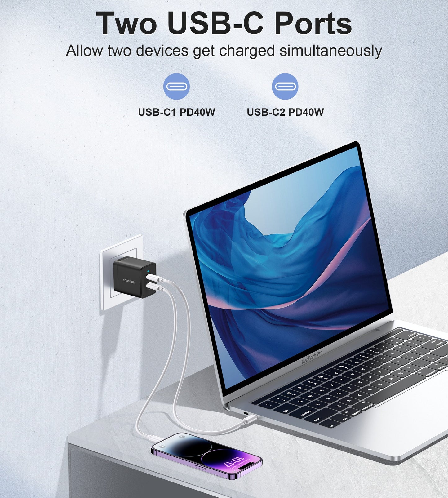Įkroviklis Choetech Q5006 2xUSB-C PD40W juodas