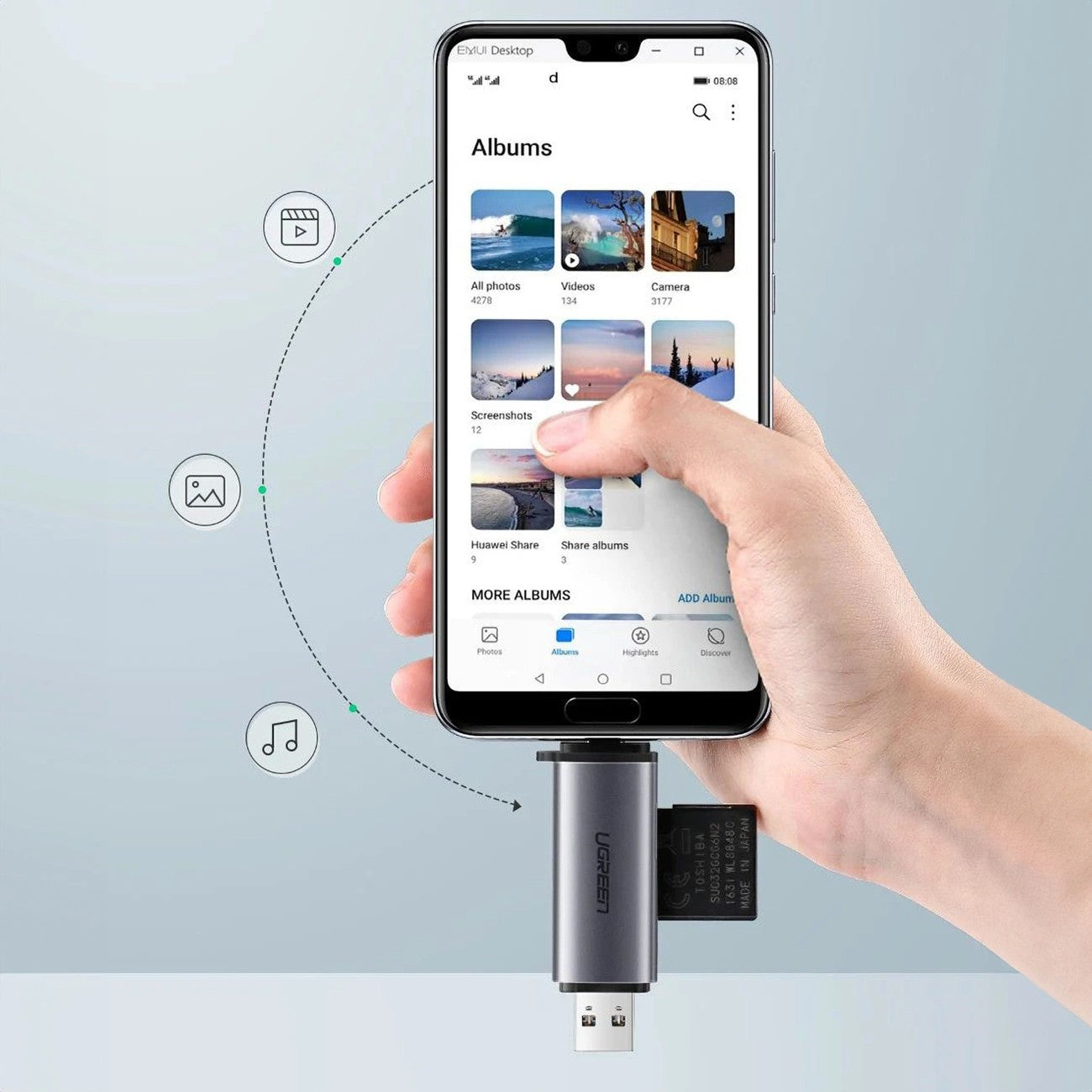 Atminties kortelių skaitytuvas Ugreen CM185 USB-A 3.0/USB-C 3.1 to TF/SD (50706) pilkas