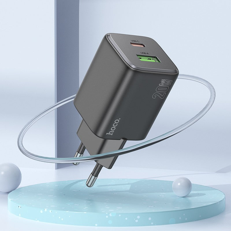 Įkroviklis Hoco N41 USB-A/USB-C PD20W+QC3.0 + USB-C to USB-C cable 1.0m juodas