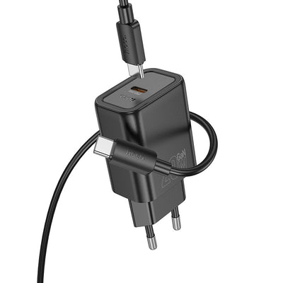 Įkroviklis Hoco N60 20W GaN USB-C + USB-C to USB-C cable 1.0m juodas