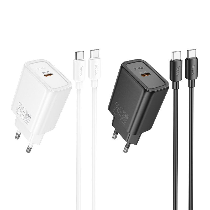 Įkroviklis Hoco N62 30W GaN USB-C + USB-C to USB-C cable 1.0m baltas