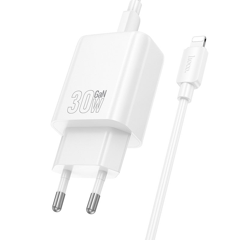 Įkroviklis Hoco N63 30W GaN USB-C/USB-A + USB-C to Lightning cable 1.0m baltas