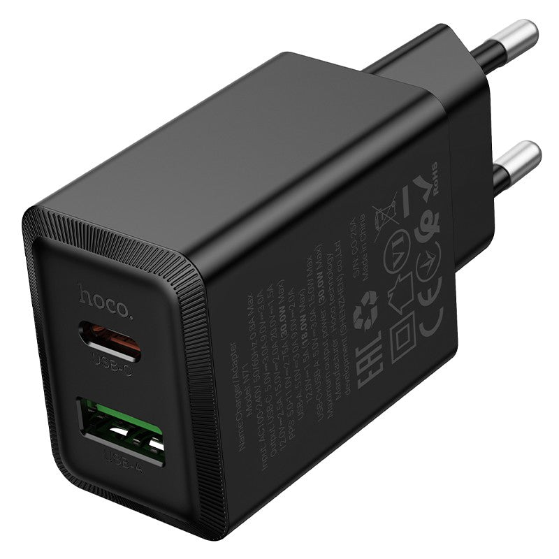 Įkroviklis Hoco N71 30W GaN USB-C/USB-A juodas