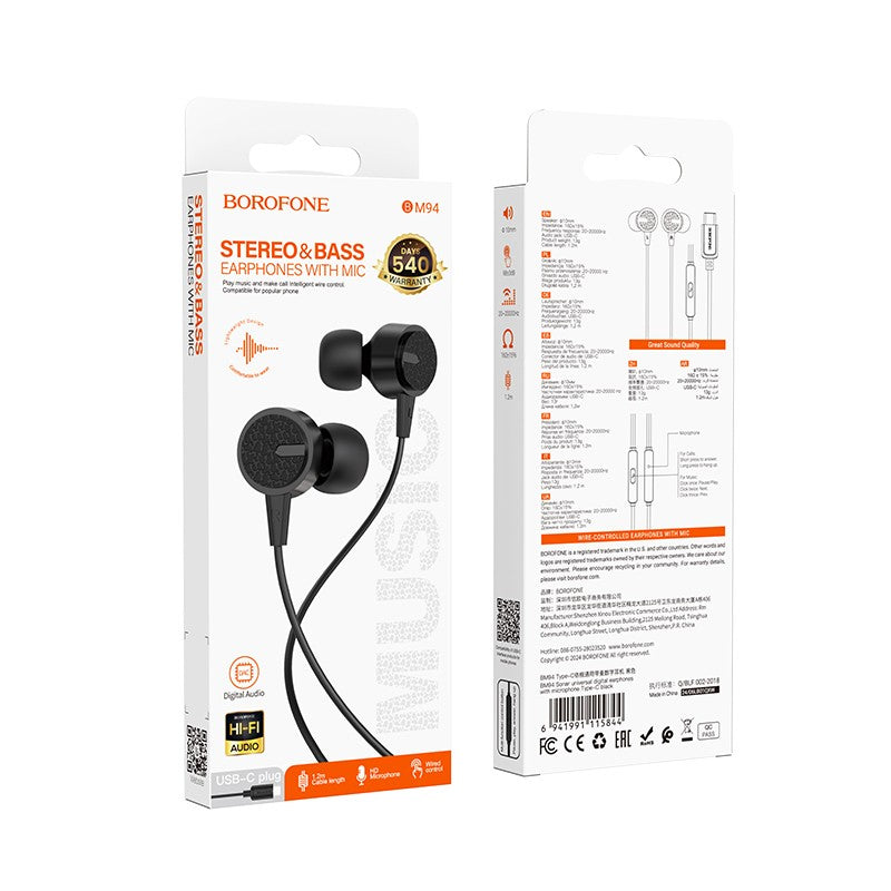 Ausinės Borofone BM94 USB-C juodos