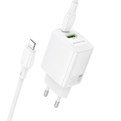 Įkroviklis Borofone BN29 30W USB-C/USB-A + USB-C to Lightning cable 1.0m baltas