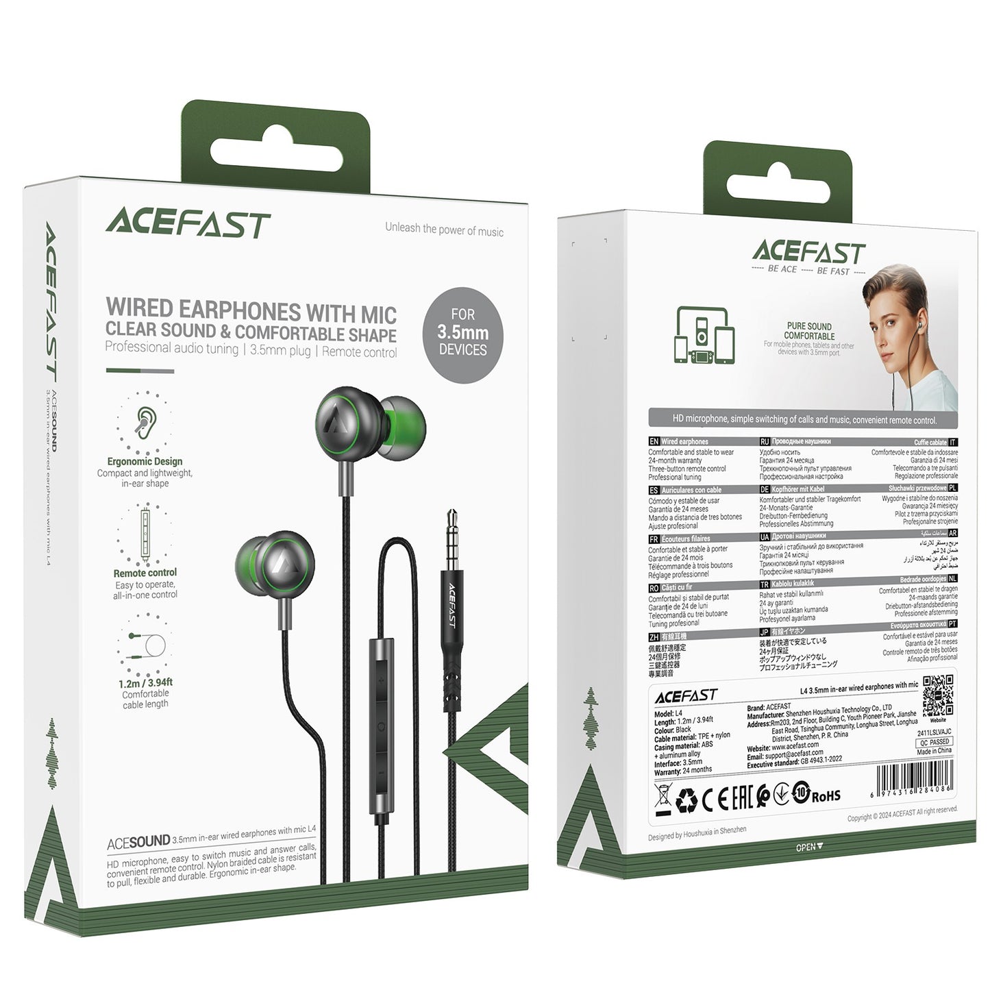 Ausinės Acefast L4 3.5mm juodos