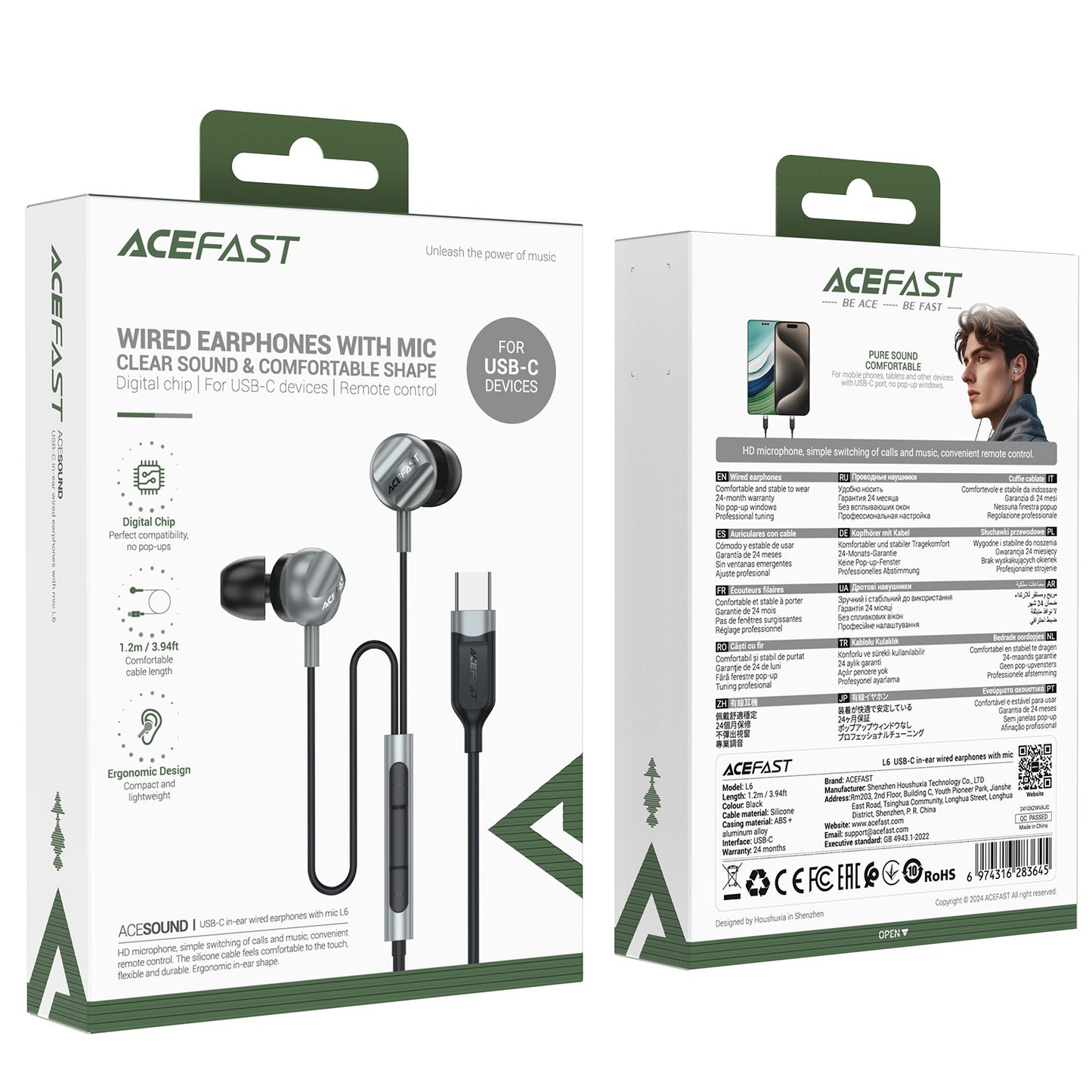 Ausinės Acefast L6 USB-C juodos