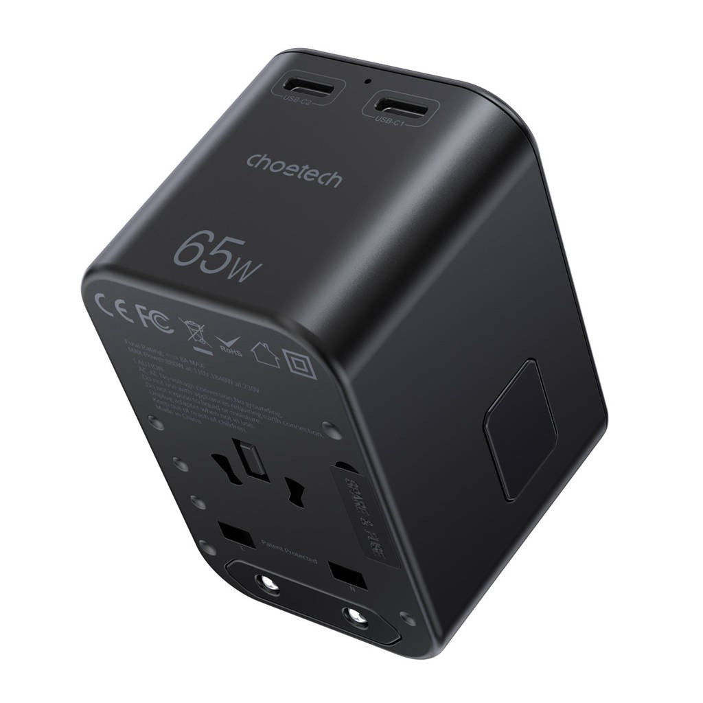 Universalus kelioninis įkroviklis Choetech PD5009 65W 2xUSB-C/USB-A juodas