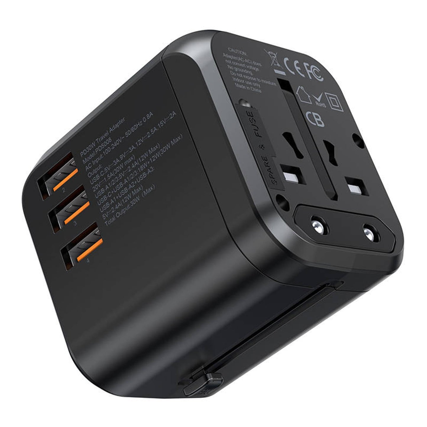Universalus kelioninis įkroviklis Choetech PD5008 30W USB-C/3xUSB-A juodas