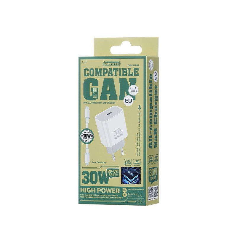 Įkroviklis Remax RP-U71 30W GaN USB-C + USB-C to USB-C cable 1.0m baltas