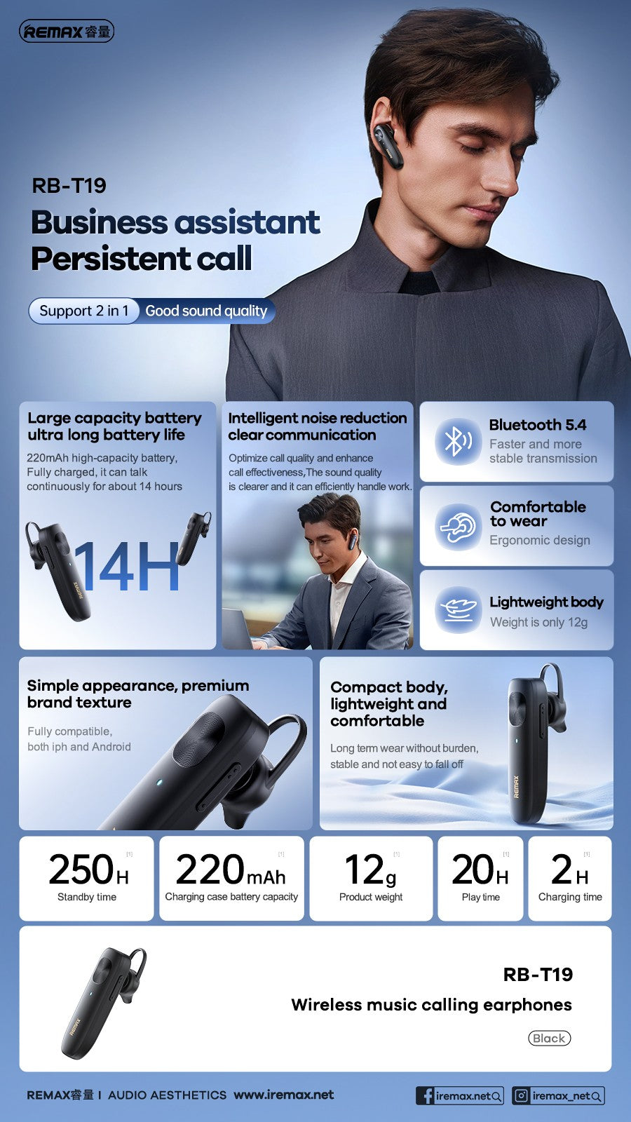 Belaidė laisvų rankų įranga Remax RB-T19 juoda