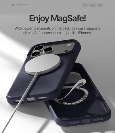 Dėklas Mercury Pure Magsafe Silicon Case Apple iPhone 17 Pro/18 Pro tamsiai mėlynas