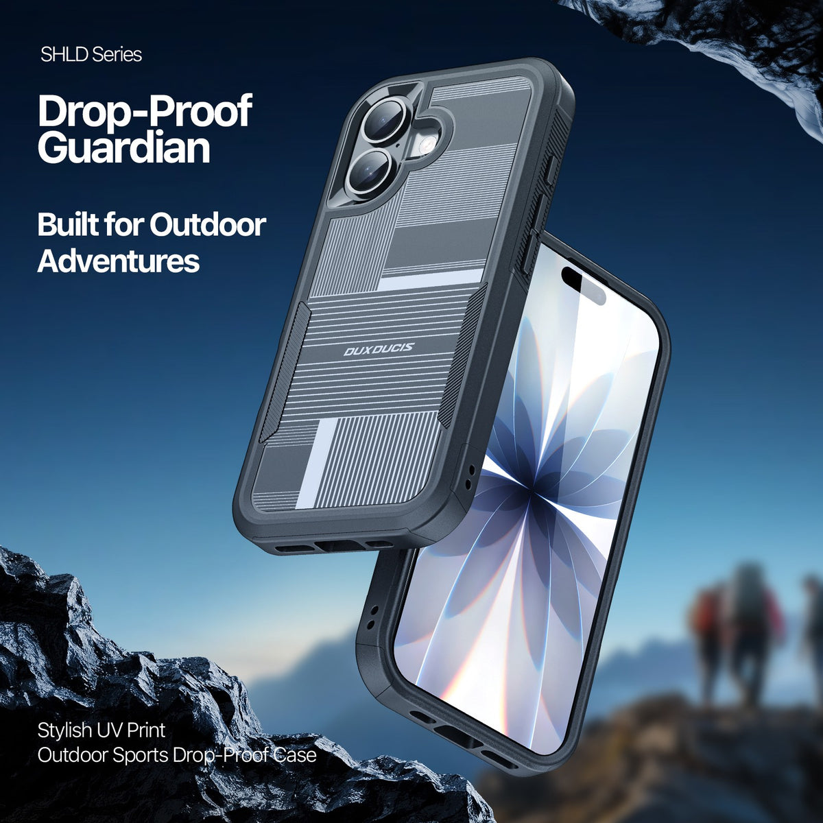 Dėklas Dux Ducis Shld Apple iPhone 17 juodas (Triangle Pattern)